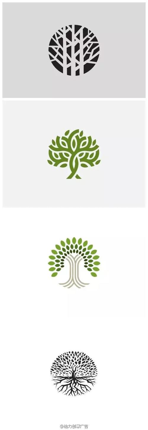 以"树"为元素的logo设计,树代表着绿色,环保,或者和品牌本身的寓意及