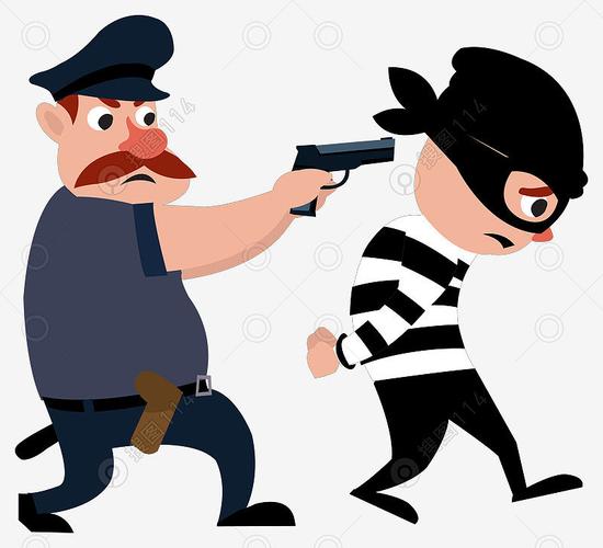 手绘卡通警察抓住坏人插画素材