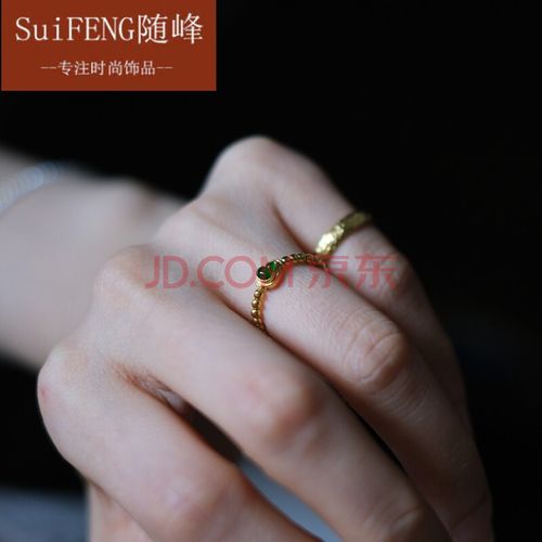 老凤祥同款 精致小物古法手工足金翡翠迷你黄金珠戒指 足金小金珠戒圈