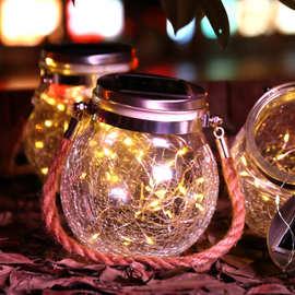 创意led发光灯冰花玻璃瓶 手提幸运星瓶装饰许愿瓶太阳能玻璃罐