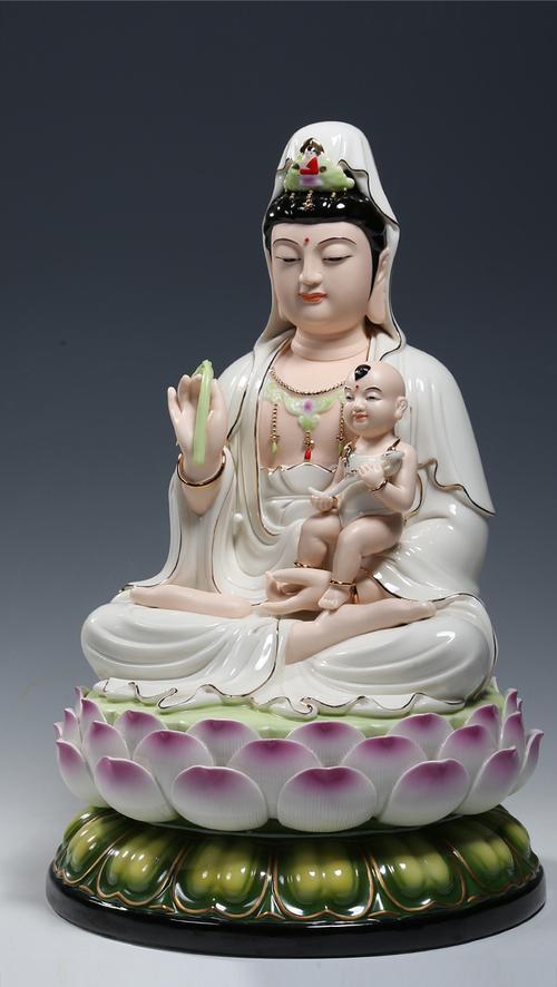 【上美】陶瓷16吋坐莲送子观音像供奉菩萨佛像居家用求子佛像摆件