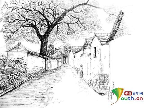 山西一小伙数百幅素描画作 展示山西美丽乡村