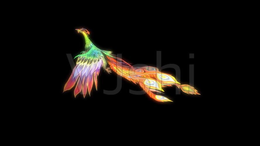 4k七彩火凤凰飞孔雀循环动画中国水墨凤凰