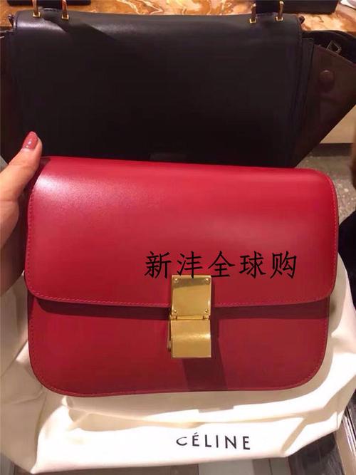 视频代购celine赛琳女包classic box 牛皮红金扣单肩斜挎包豆腐包