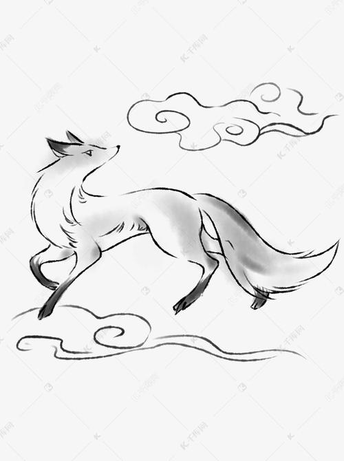 水墨动物可商用元素狐狸手绘中国