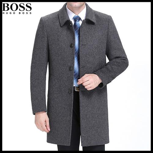hugo boss羊绒大衣男秋冬中年加棉羊毛呢风衣商务男装中长款外套