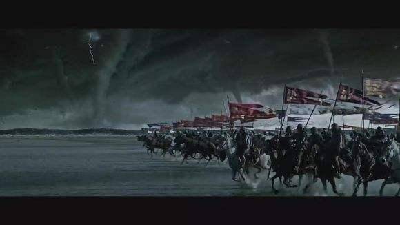 壮志饥餐胡虏肉,笑谈渴饮匈奴血.  待从头,收拾旧山河,朝天阙.