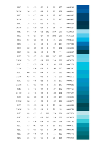 潘通色卡四色模拟专色cmyk色值对照表