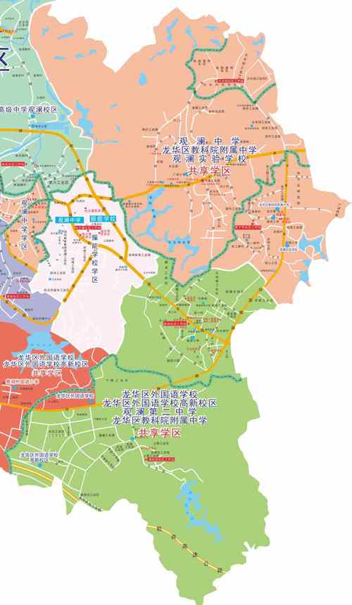 观澜第二中学部分学区实行共享学区)划分范围:君子布社区,牛湖社区,广