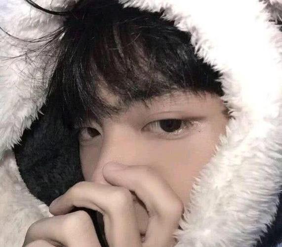 帅气的男生,戴着毛茸茸的帽子,露出来的那一双眼睛也是非常好看的呢