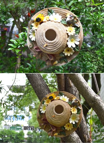 户外庭院树脂创意鸟屋鸟窝仿真别墅花园庭院景观装饰挂件防腐_7折现价