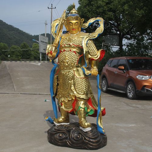 寺庙四大天王树脂玻璃钢3米站贴金彩绘四大天王天王殿