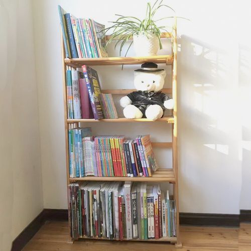 极简原木书架经济型玩具架简约现代鞋架简易组装网红落地四层花架