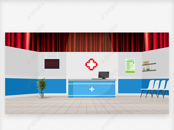 原创疫情小品医院背景医院大厅舞台背景疫情小品医院背景版权可商用