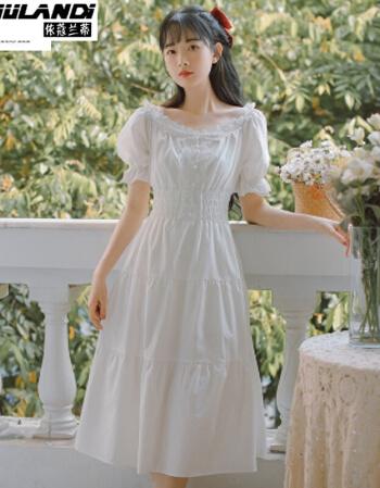 少女装法式初恋小白裙学生连衣裙仙气质赫本风仙女森系收腰夏季小礼服