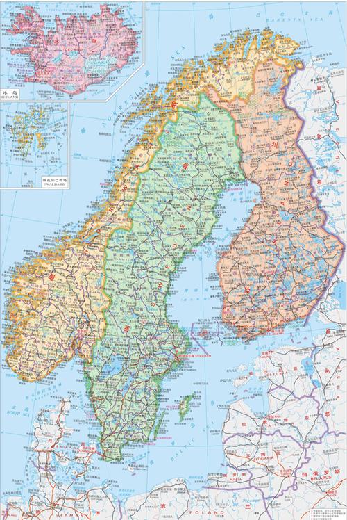 挪威地图中文版 旅行社办公室书房装饰画学校软装设计墙壁挂画芯s