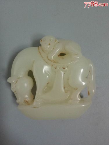 清代羊脂白玉雕马上封侯老挂件