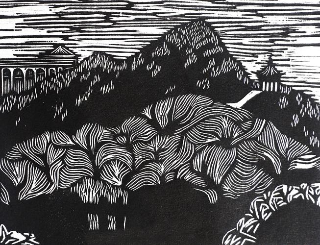 商师八景黑白木刻版画