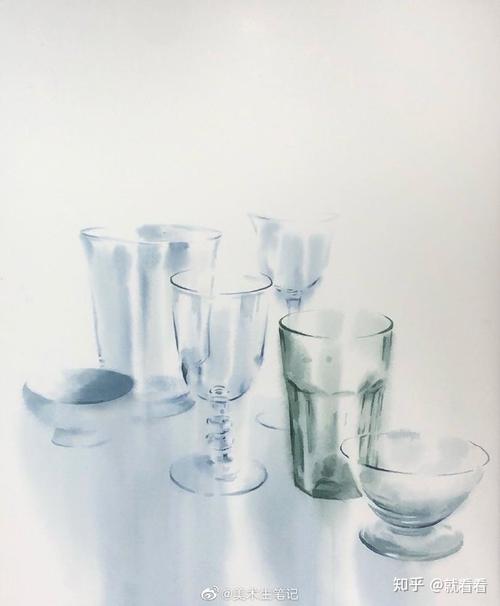 水彩玻璃静物的表现