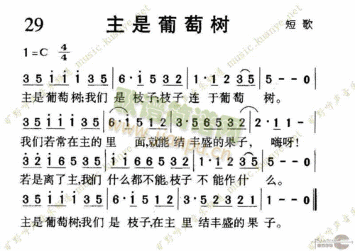 1029主是葡萄树 歌谱简谱网