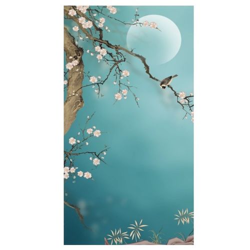 客厅过道壁画整张 新中式手绘梅花工笔花鸟壁纸玄关墙纸背景墙画