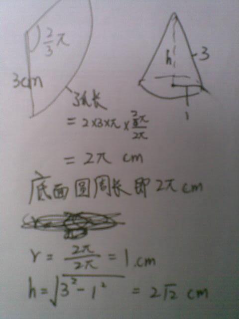弧长怎么求知道圆心角圆锥侧面展开图是半径为3cm圆心角为23派则圆锥