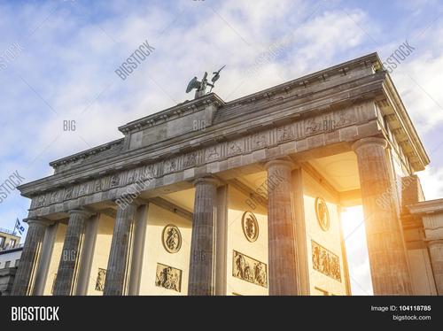 brandenburg gate famous landmark in berlin, germany. back view.