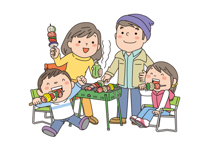 卡通家庭聚会烧烤
