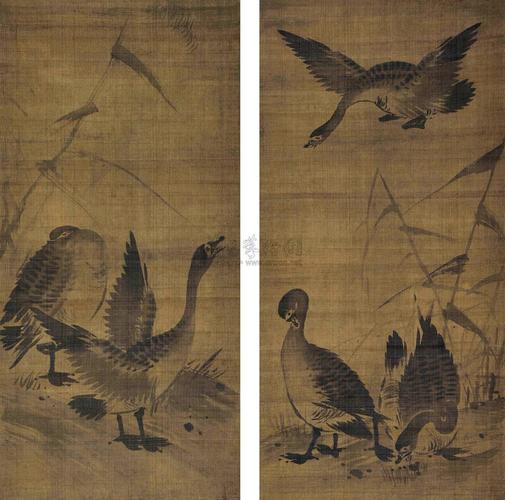 *1931 芦雁图 对屏 绢本