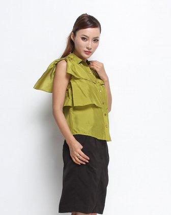 > 都市时尚黄绿色短袖上衣