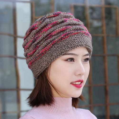 帽子女秋冬羊毛包头帽针织毛线帽加厚保暖防风护耳洋气妈妈帽百搭