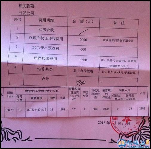 房屋装修缴费明细表