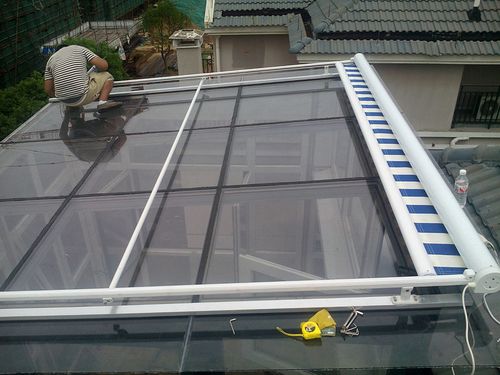 北京阳光房遮阳棚 天幕蓬 双轨折叠天幕篷 天棚帘遮阳