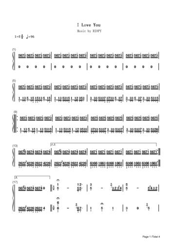 i love you_riopy_e调 _流行钢琴双手简谱_钢琴谱|||.