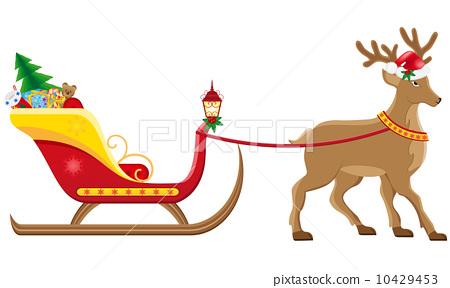插图素材: christmassanta sleigh with reindeer vector
