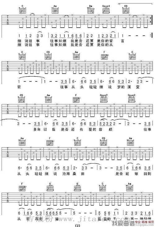 小娟/翻唱《细说往事》吉他谱/六线谱 吉他谱