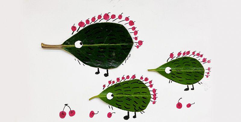 小刺猬树叶贴画作品怎么做_贴画图片_画画图片大全