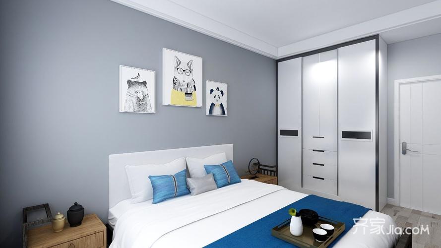 墙面用了两种艺术墙布,突出卧室氛围,有助于睡眠.