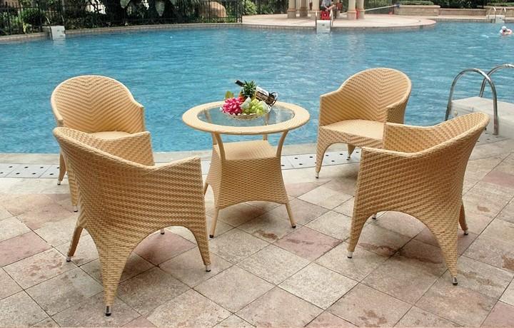 娇妻贵子优雅现代藤制户外椅,浪漫黄色组合艺术休闲椅