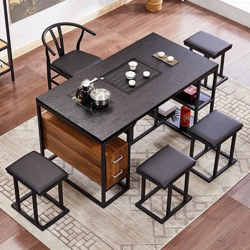 茶桌椅组合简约现代火烧石茶桌功夫茶几新中式泡茶大理石1米8茶台视频