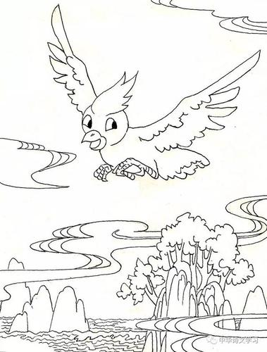 此鸟名唤小精卫, 头戴彩冠红指爪. 本是炎帝小爱女, 春日结伴看海潮.