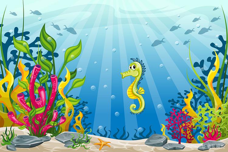 插画_水下风景_海马_图片大全—全景创意图库(.com)的