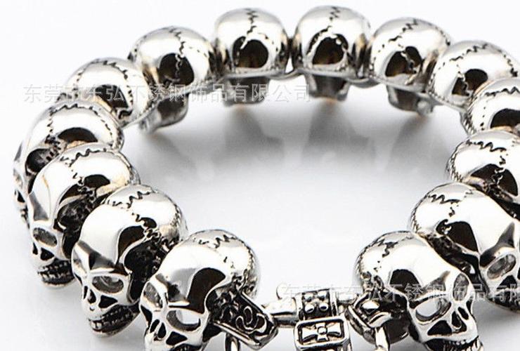 欧美 钛钢新款骷髅头男士手链 不锈钢骷髅头手链 个性