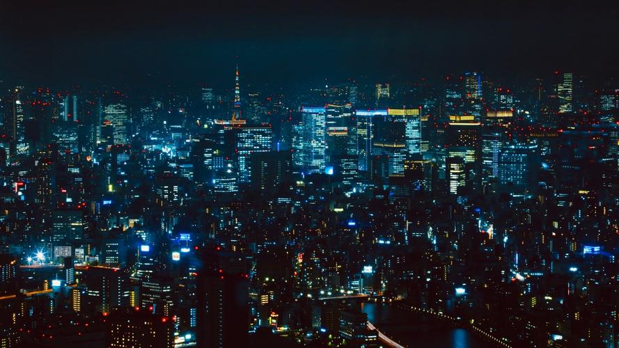wallpaper night city, aerial view, tokyo, city lights