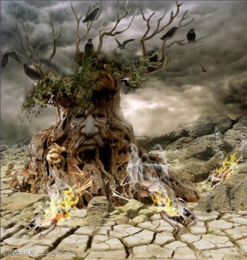 photoshop合成教程:合成恐怖的人像枯树