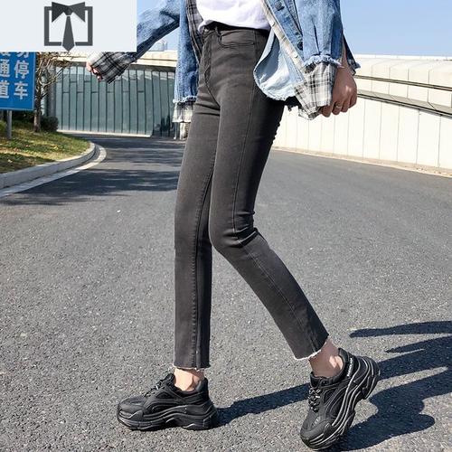 suntek筷子腿裤黑色高腰牛仔裤女直筒显瘦春秋韩版百搭学生小脚九分裤