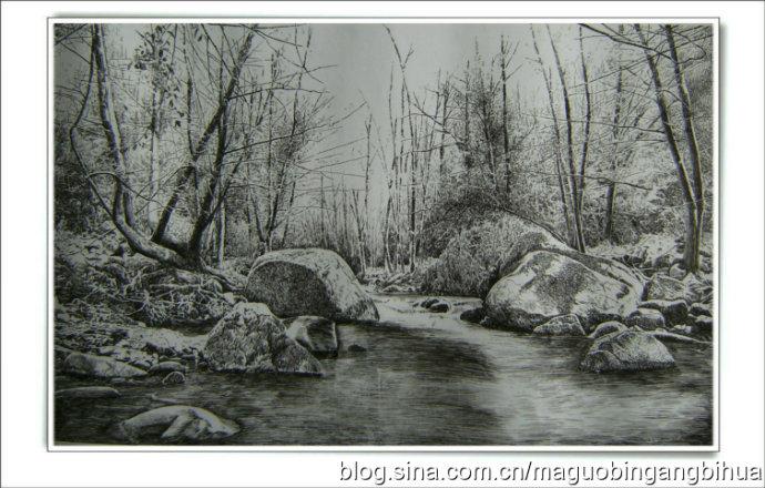 马国斌钢笔画作品欣赏小溪