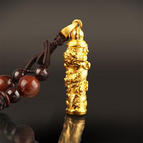 3d硬金龙柱吊坠999男士吊坠足金女挂坠项坠黄金吊坠项链送男友