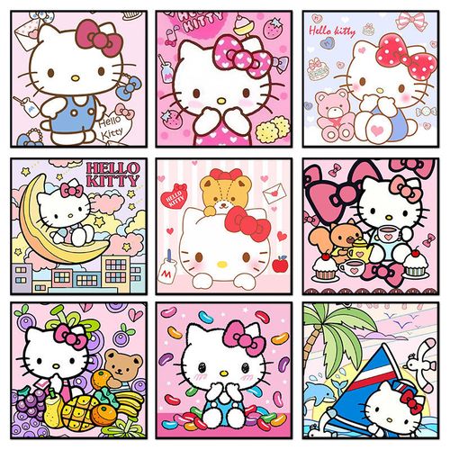hellokitty简笔画 头像,hellokitty简笔画 颜色 凯蒂猫hellokitty动漫卡通猫咪diy数字油画手绘填色油彩画装饰画
