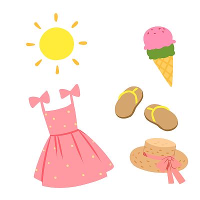 粉色夏天晴天服装天气和衣服组合套装卡通元素天气png素材服装配饰